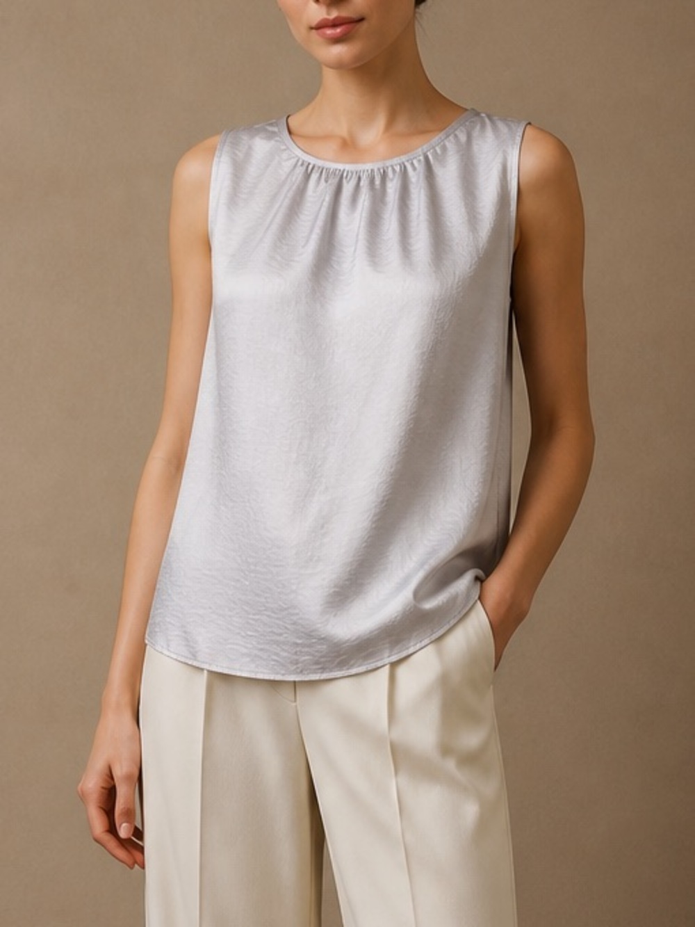 CABI- Mist Top Silver Lake Creamy Chic Blouse